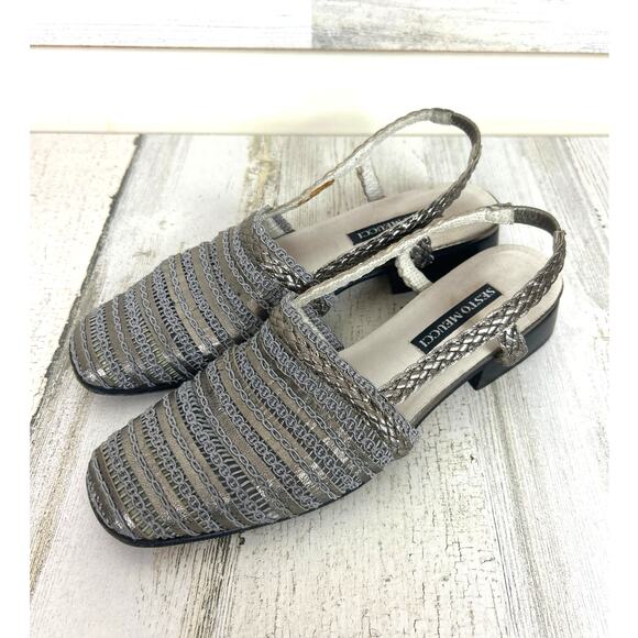 Sesto Meucci Shoes - Sesto Meucci Woven womens 7 Narrow Square Toe Leather shoe Silver Italy VINTAGE